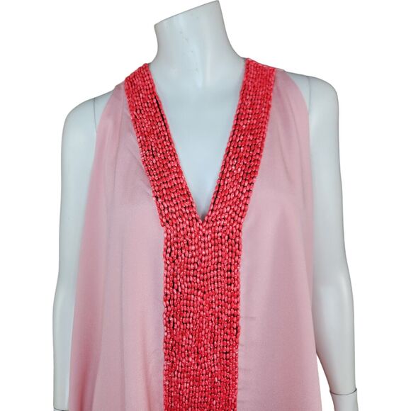TBAGS LA Sleeveless V-Neck Beaded Front Draped Blouse Top Pink Medium $198 NWT - Picture 2 of 16